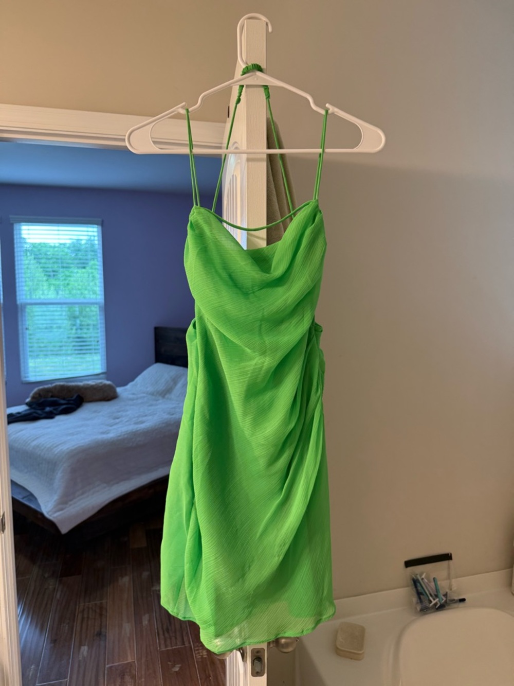 ASOS Neon Green Cowl Neck Mini Dress (Tall)